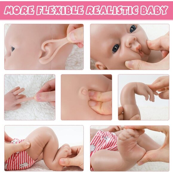 🆕20 inch Full Body Silicone Baby Dolls Girl With Feeding Tools Wears Pholka Dot - Picture 6 of 9